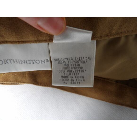 Worthington Womens Trousers Sz 12 Faux Suede Brown Pleated Hi Waist Straight Leg - Picture 6 of 16